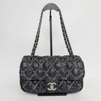 Chanel Quilted Tweed on Stitch Bubble Flap Shoulder Bag Nylon Black Silver Seal — view 4