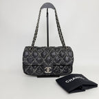 Chanel Quilted Tweed on Stitch Bubble Flap Shoulder Bag Nylon Black Silver Seal — view 3