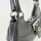 Prada Moon Buckle Shoulder Bag Leather Black Silver Vintage — view 7
