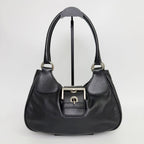 Prada Moon Buckle Shoulder Bag Leather Black Silver Vintage — view 2