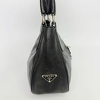 Prada Moon Buckle Shoulder Bag Leather Black Silver Vintage — view 5