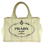 Prada Canapa White Gold Canvas Tote Bag