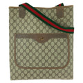 Gucci Vintage Sherry Line Beige Brown GG Supreme Canvas Tote Shoulder Bag
