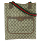 Gucci Vintage Sherry Line Beige Brown GG Supreme Canvas Tote Shoulder Bag