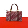 Dior Trotter Pattern Canvas Leather Mini Boston Bag Bordeaux
