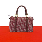 Dior Trotter Pattern Canvas Leather Mini Boston Bag Bordeaux