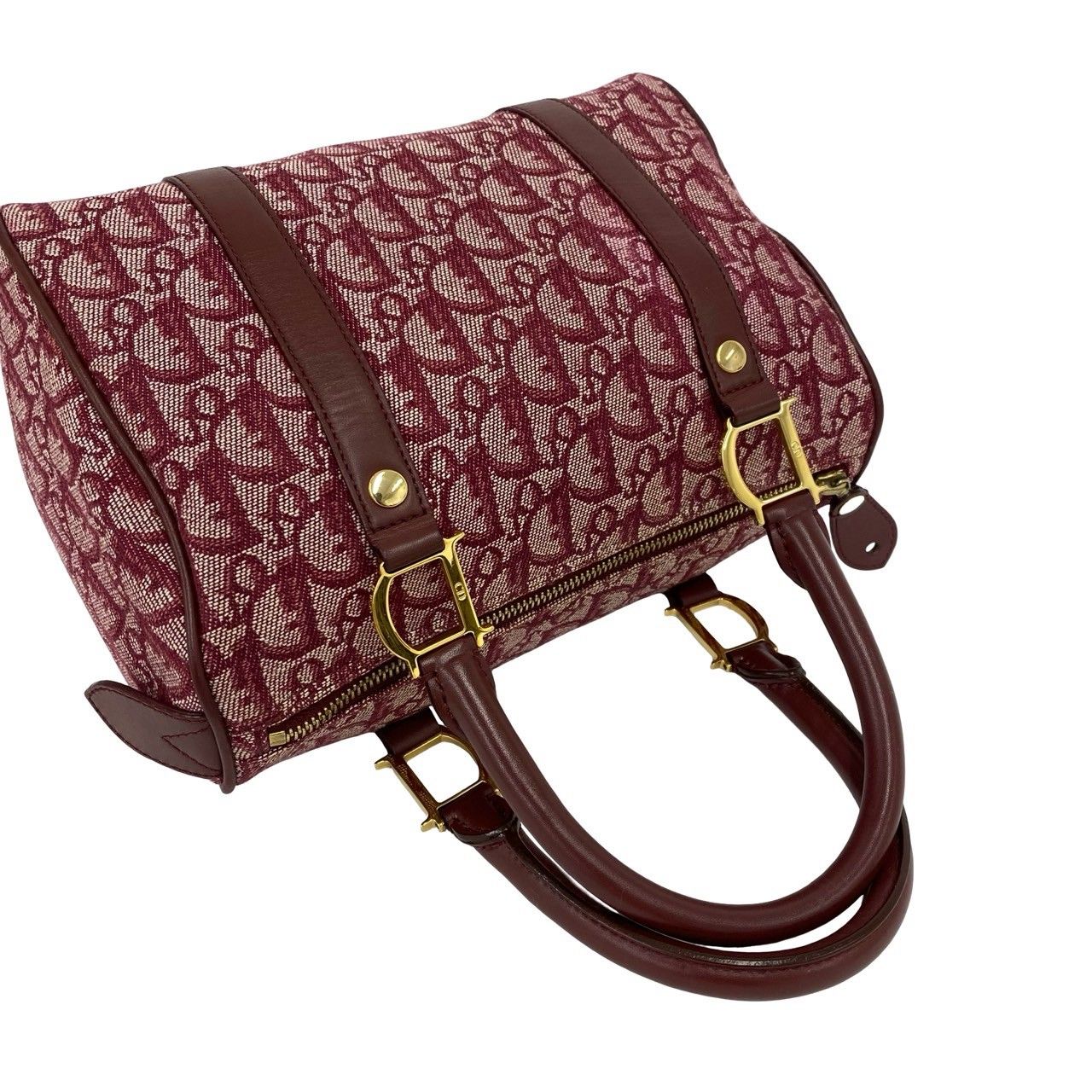 Dior Trotter Pattern Canvas Leather Mini Boston Bag Bordeaux — view 4