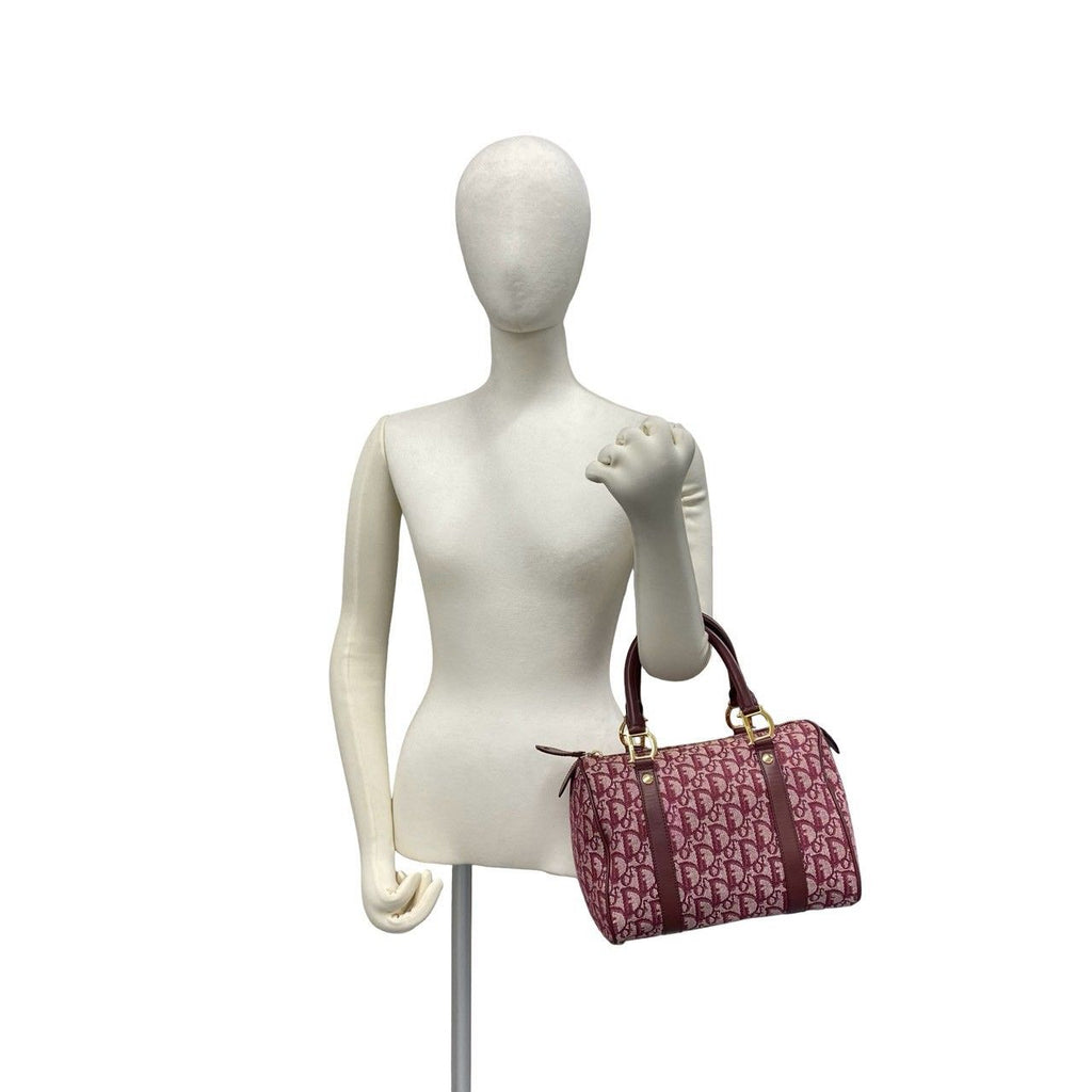 Dior Trotter Pattern Canvas Leather Mini Boston Bag Bordeaux — view 2