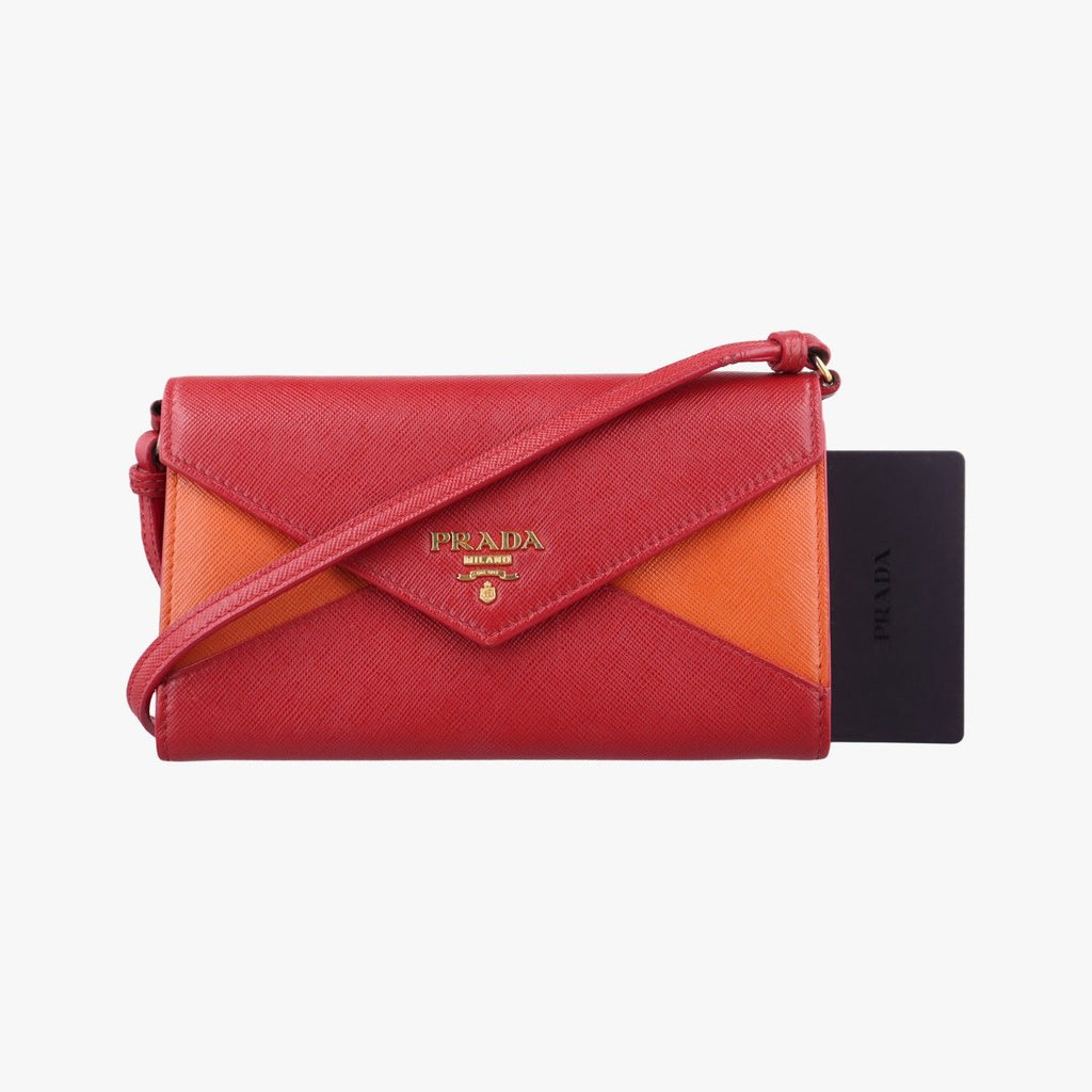 Prada Envelope Red Orange Saffiano Leather