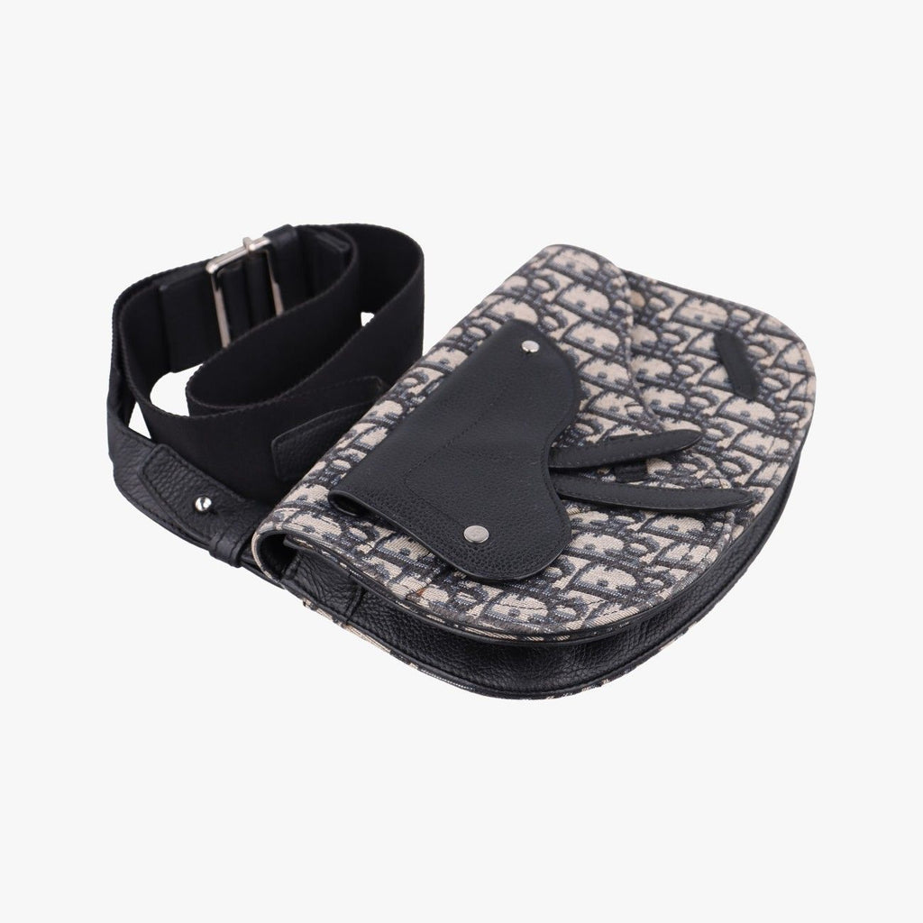 Dior Saddle Pouch Navy Black Jacquard Leather — view 5