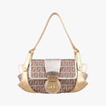 Fendi Zucchino Bolsa Gold Multicolor Canvas Leather