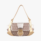 Fendi Zucchino Bolsa Gold Multicolor Canvas Leather