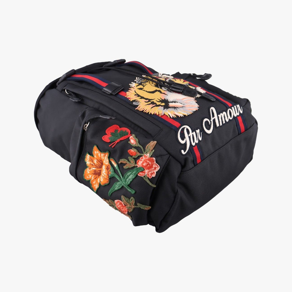 Gucci Sherry Line Embroidered Tiger Black Multicolor Canvas Backpack — view 5