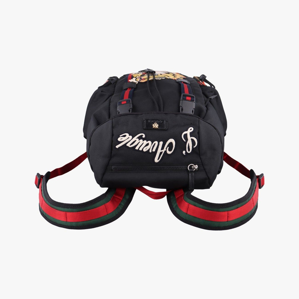 Gucci Sherry Line Embroidered Tiger Black Multicolor Canvas Backpack — view 8