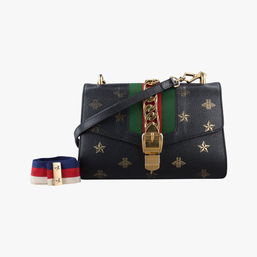 Gucci Sylvie Black Multicolor Leather Shoulder Bag