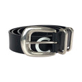 Celine Logo Print Western 90 Black White Silver Leather Belt