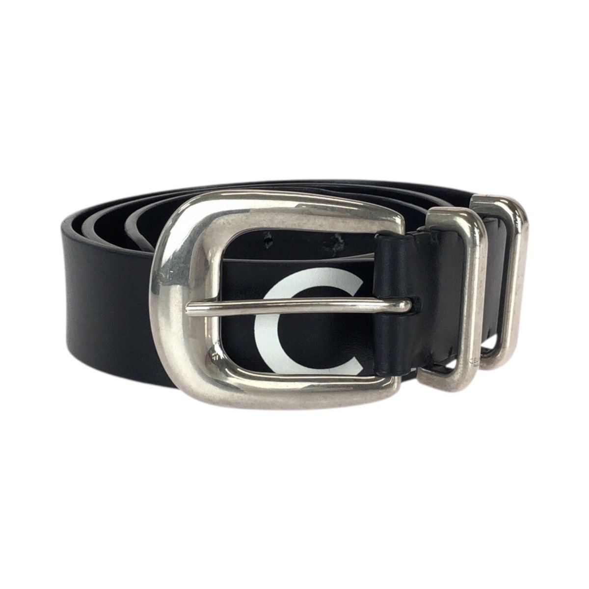 Celine Logo Print Western 90 Black White Silver Leather Belt