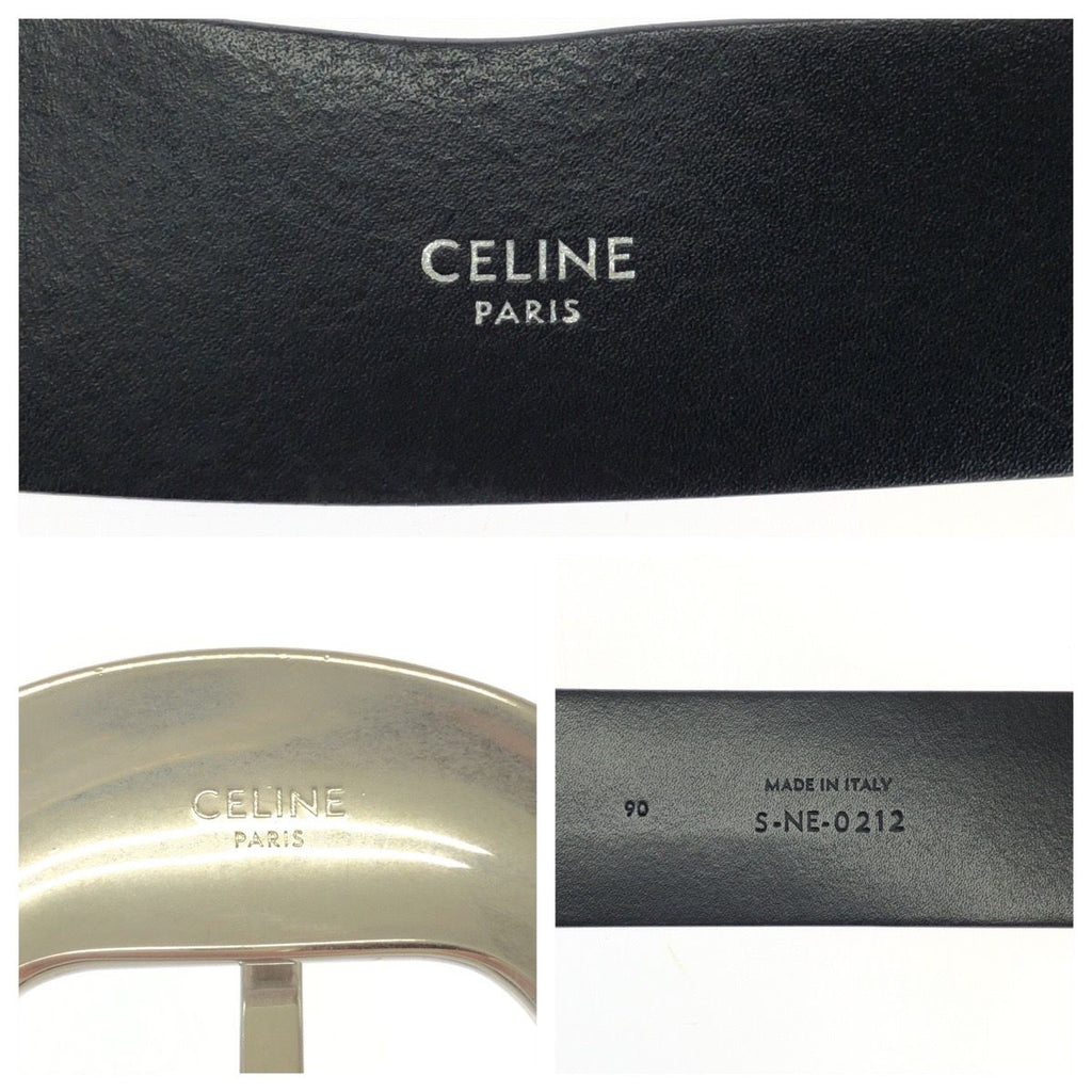Celine Logo Print Western 90 Black White Silver Leather Belt — view 3