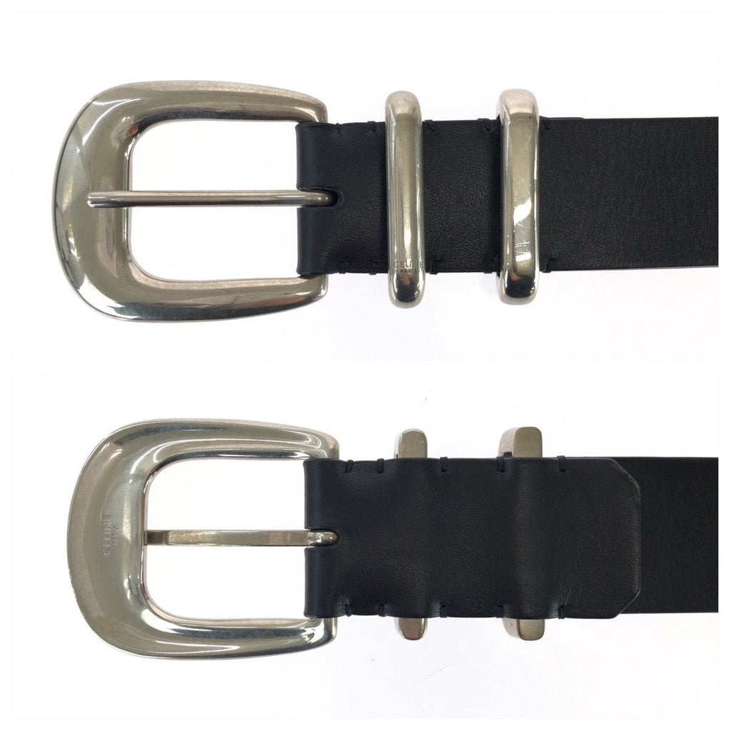 Celine Logo Print Western 90 Black White Silver Leather Belt — view 4