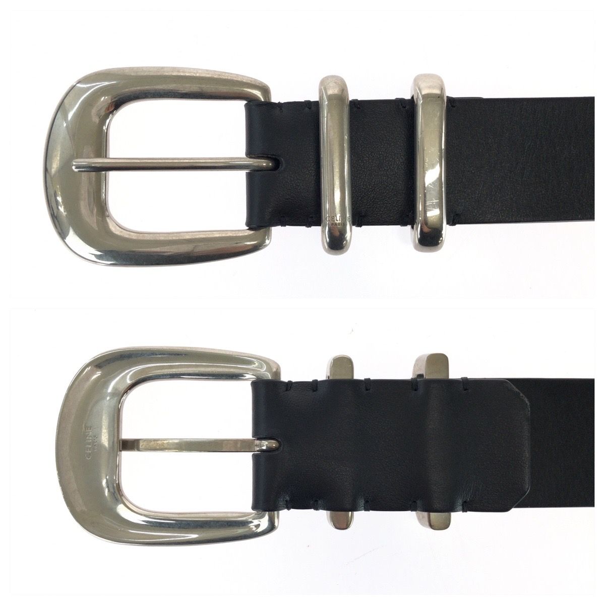 Celine Logo Print Western 90 Black White Silver Leather Belt — view 4