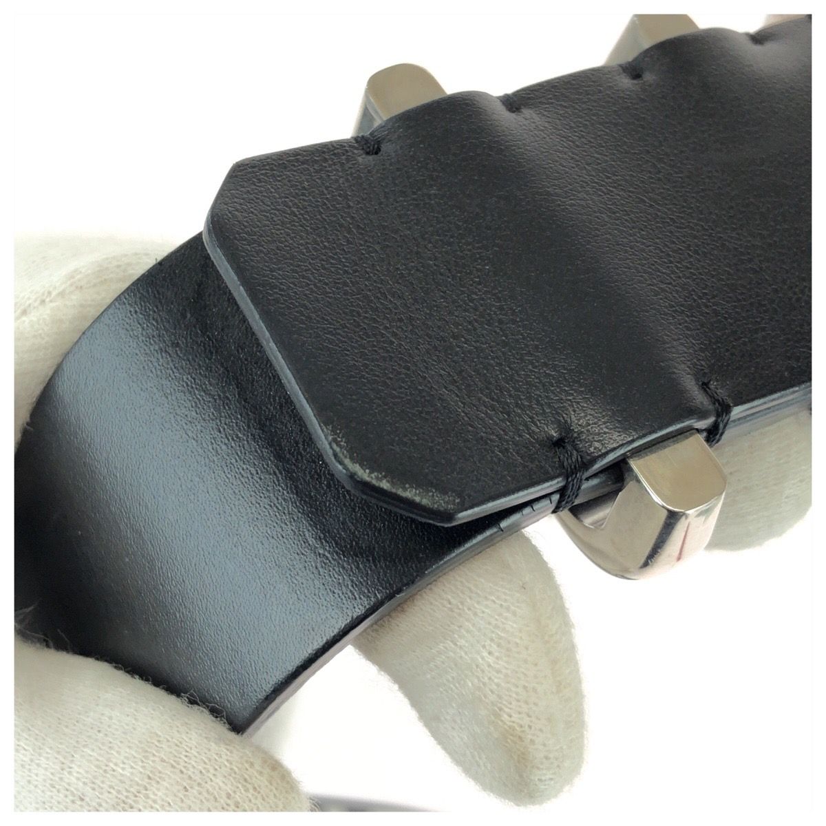 Celine Logo Print Western 90 Black White Silver Leather Belt — view 6