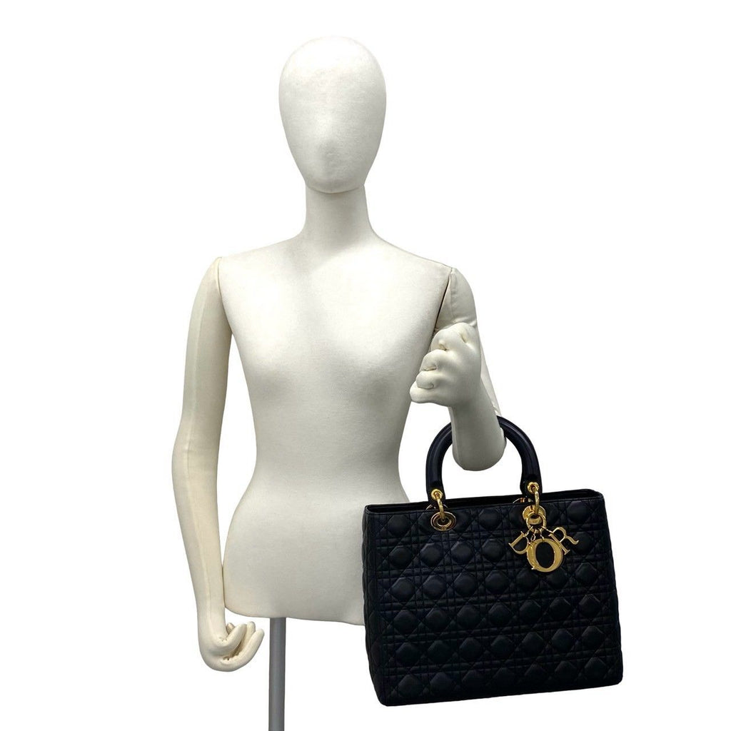 Dior Bag with Key Lady Cannage Stitch Leather Handbag Black — view 2