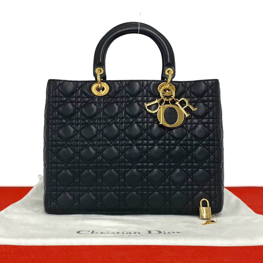 Dior Bag with Key Lady Cannage Stitch Leather Handbag Black