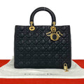 Dior Bag with Key Lady Cannage Stitch Leather Handbag Black