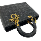 Dior Bag with Key Lady Cannage Stitch Leather Handbag Black — view 4