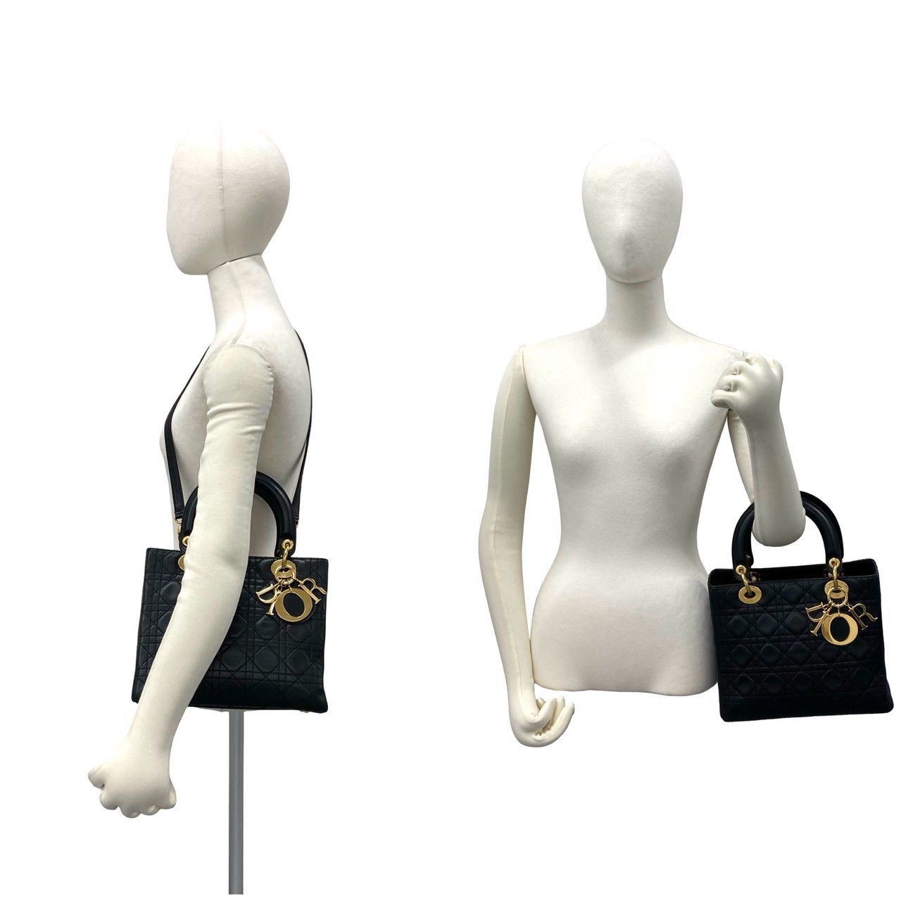 Dior Lady Cannage Stitch Leather 2-Way Shoulder Bag Black — view 2