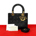 Dior Lady Cannage Stitch Leather 2-Way Shoulder Bag Black