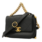 Chanel Shoulder Bag Quilted Leather Black Gold