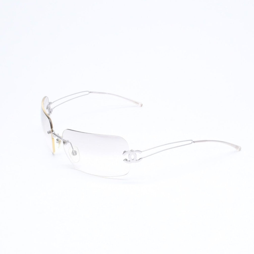 Chanel Rimless Sunglasses Side CC Logo Clear Silver Frame Metal 16 Eyewear — view 3