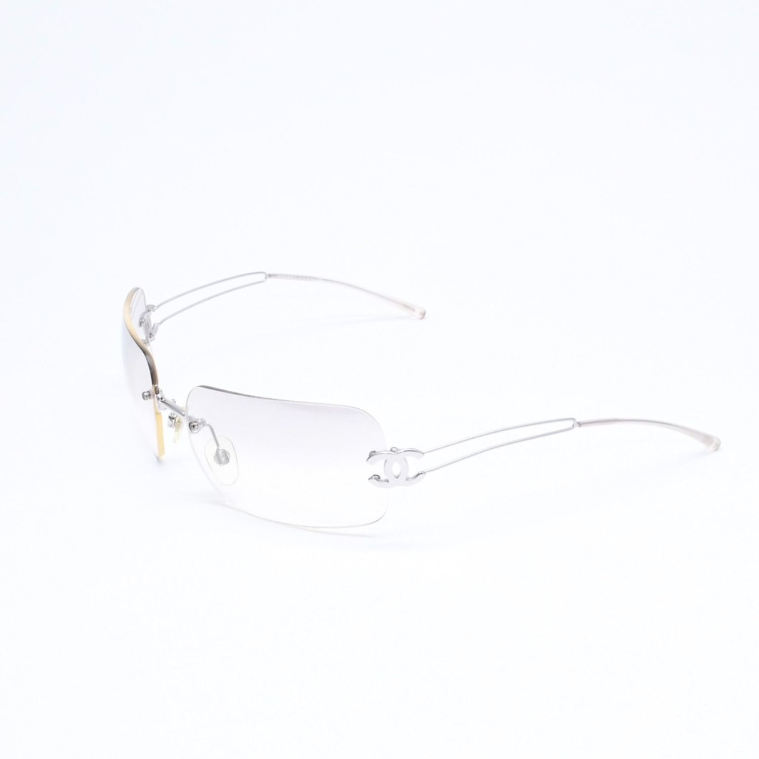 Chanel Rimless Sunglasses Side CC Logo Clear Silver Frame Metal 16 Eyewear — view 3