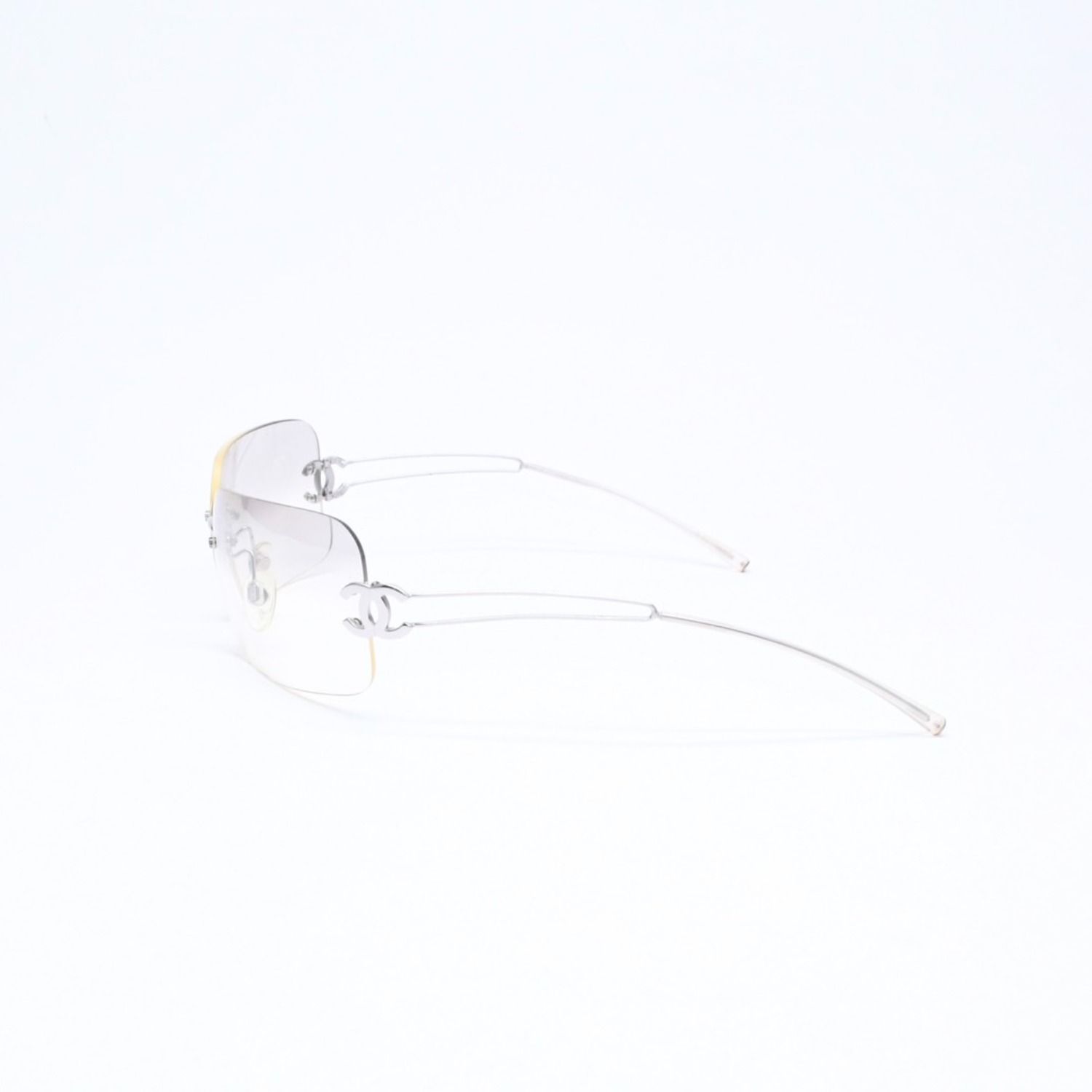 Chanel Rimless Sunglasses Side CC Logo Clear Silver Frame Metal 16 Eyewear — view 6