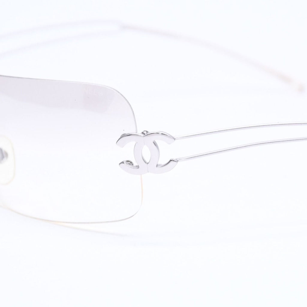 Chanel Rimless Sunglasses Side CC Logo Clear Silver Frame Metal 16 Eyewear — view 7
