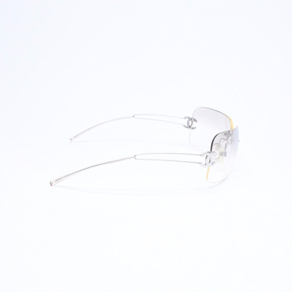 Chanel Rimless Sunglasses Side CC Logo Clear Silver Frame Metal 16 Eyewear — view 5