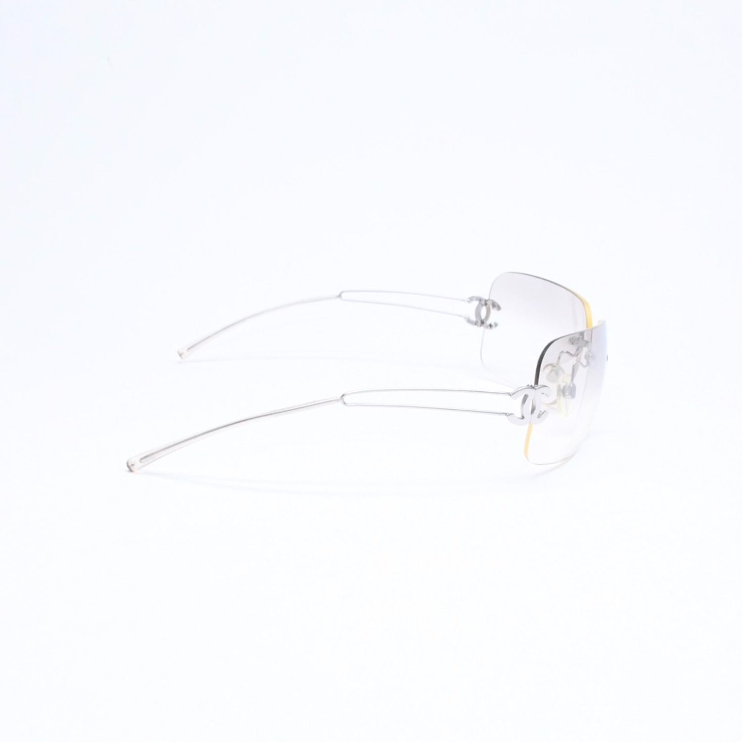 Chanel Rimless Sunglasses Side CC Logo Clear Silver Frame Metal 16 Eyewear — view 5