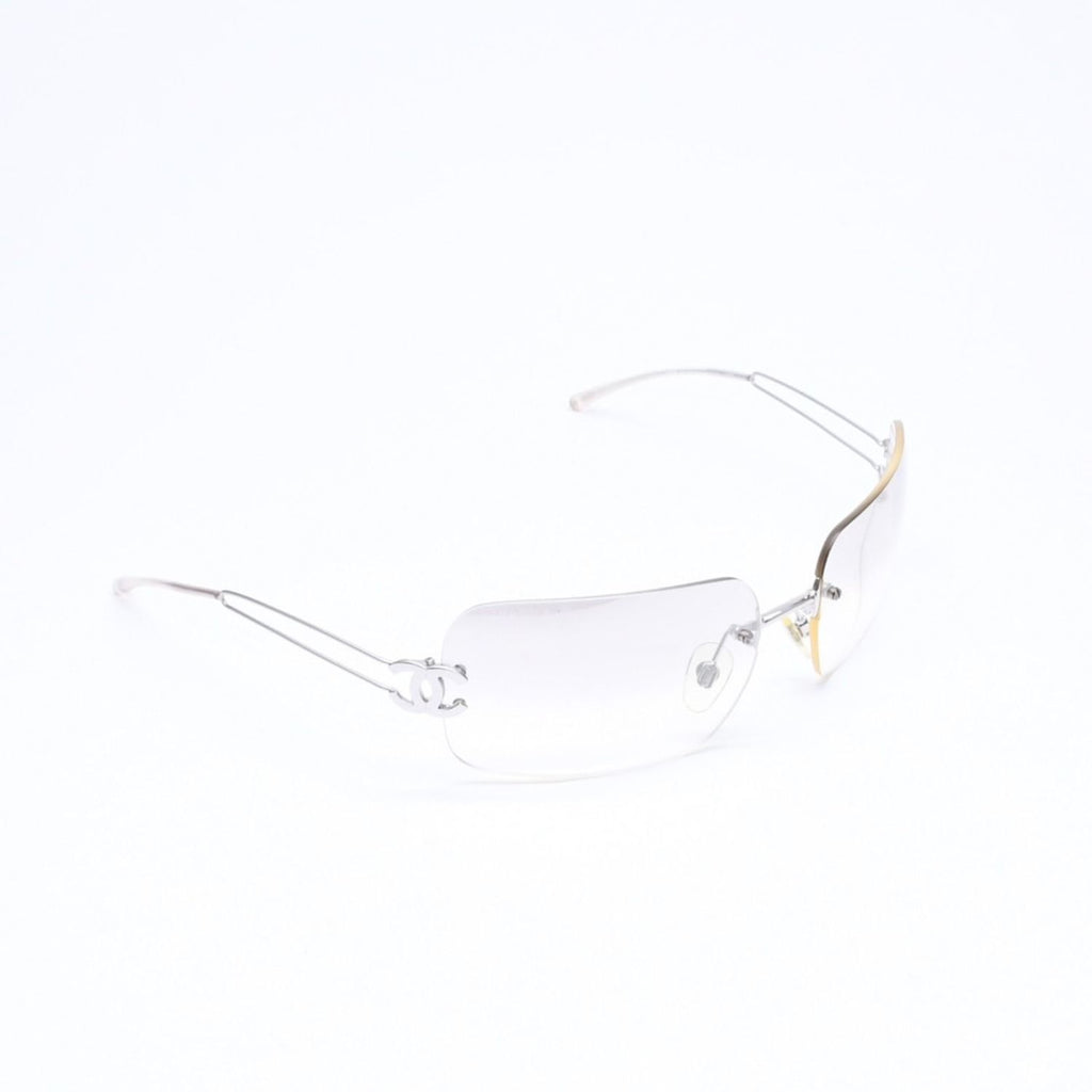 Chanel Rimless Sunglasses Side CC Logo Clear Silver Frame Metal 16 Eyewear — view 4