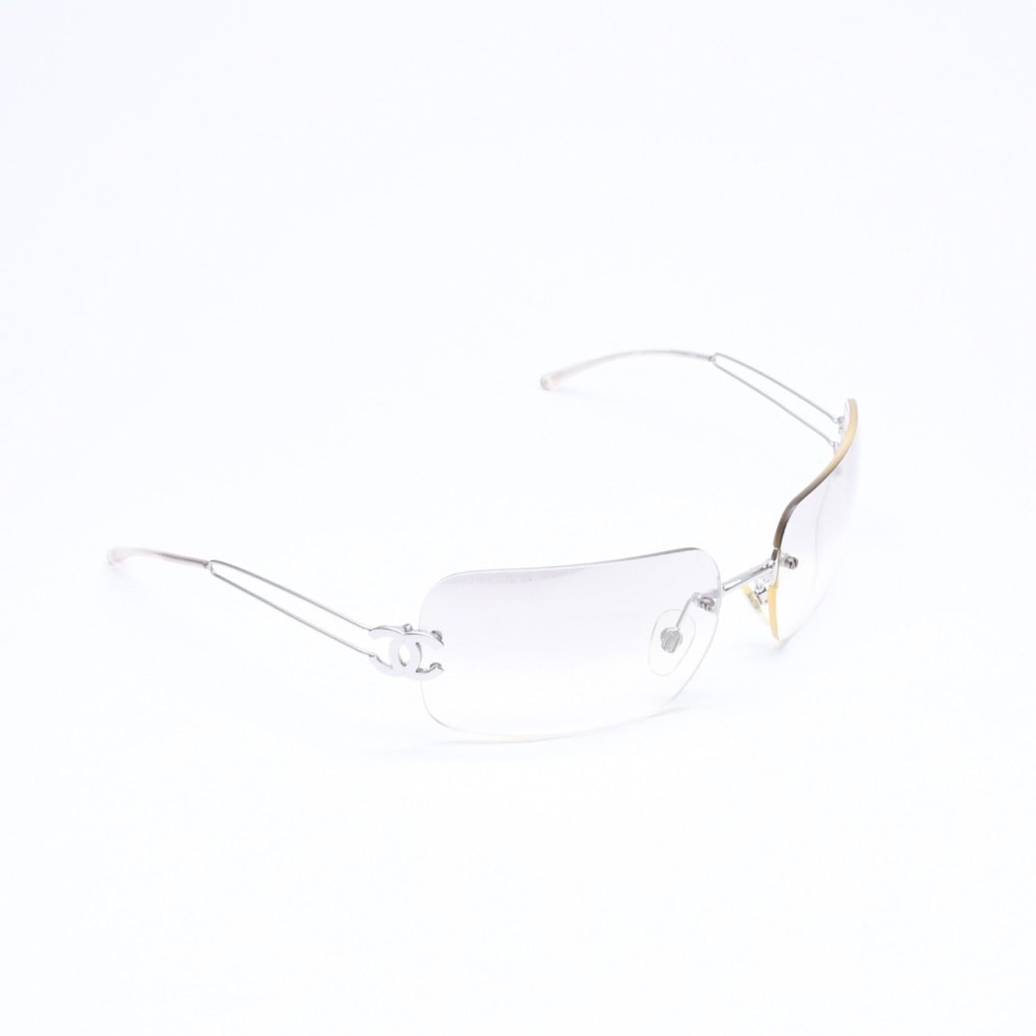 Chanel Rimless Sunglasses Side CC Logo Clear Silver Frame Metal 16 Eyewear — view 4