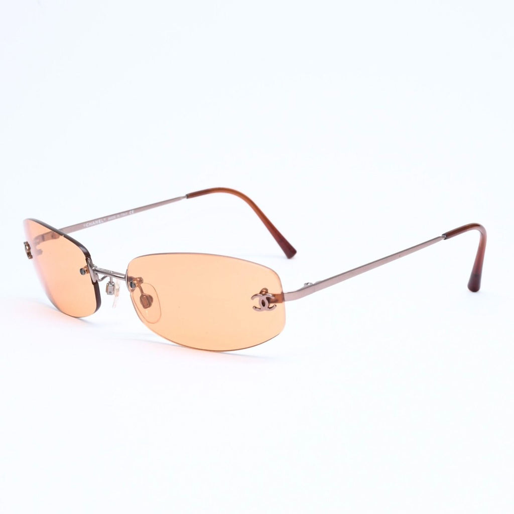 Chanel Rimless Sunglasses Side CC Logo Metal Orange 19 Eyewear — view 3