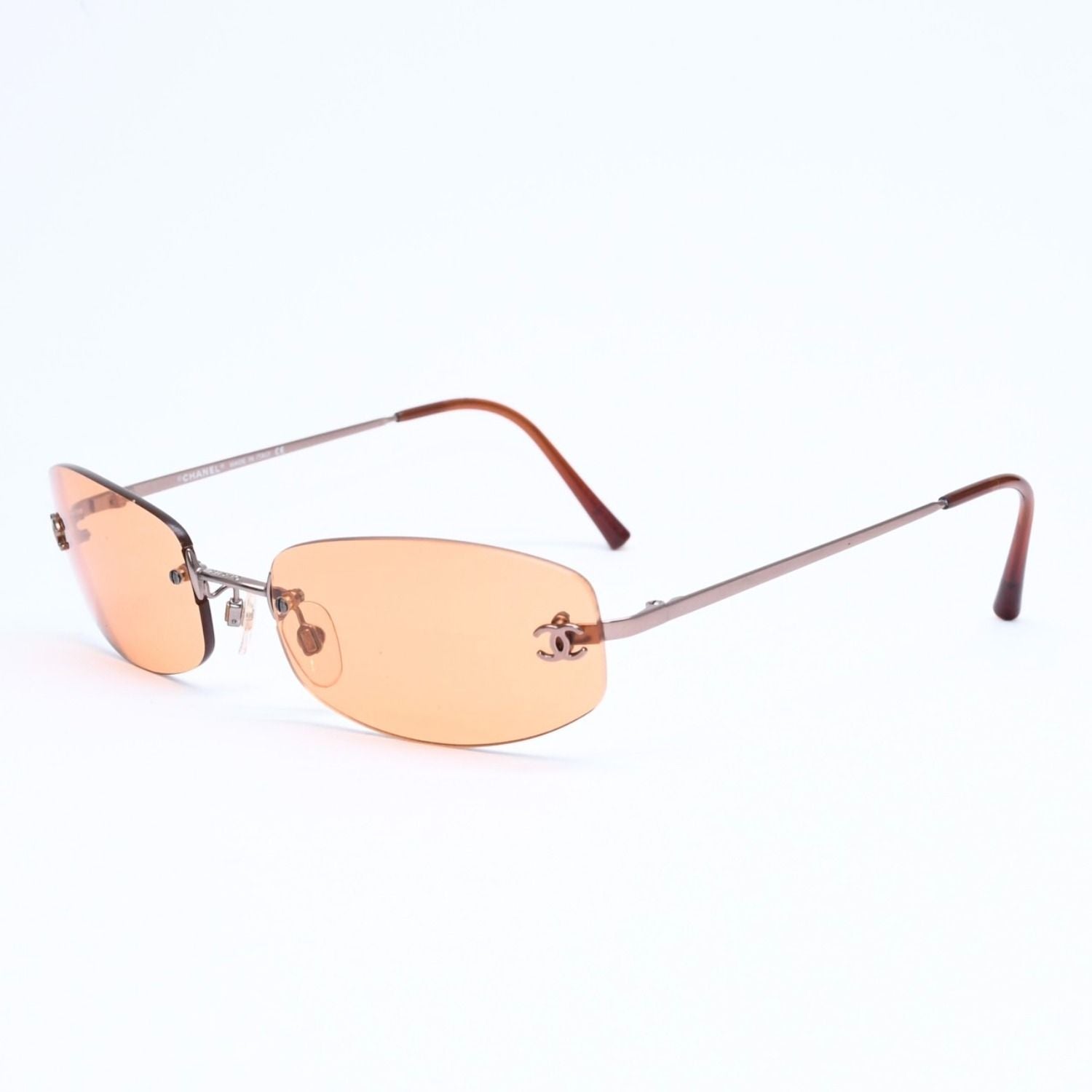 Chanel Rimless Sunglasses Side CC Logo Metal Orange 19 Eyewear — view 3