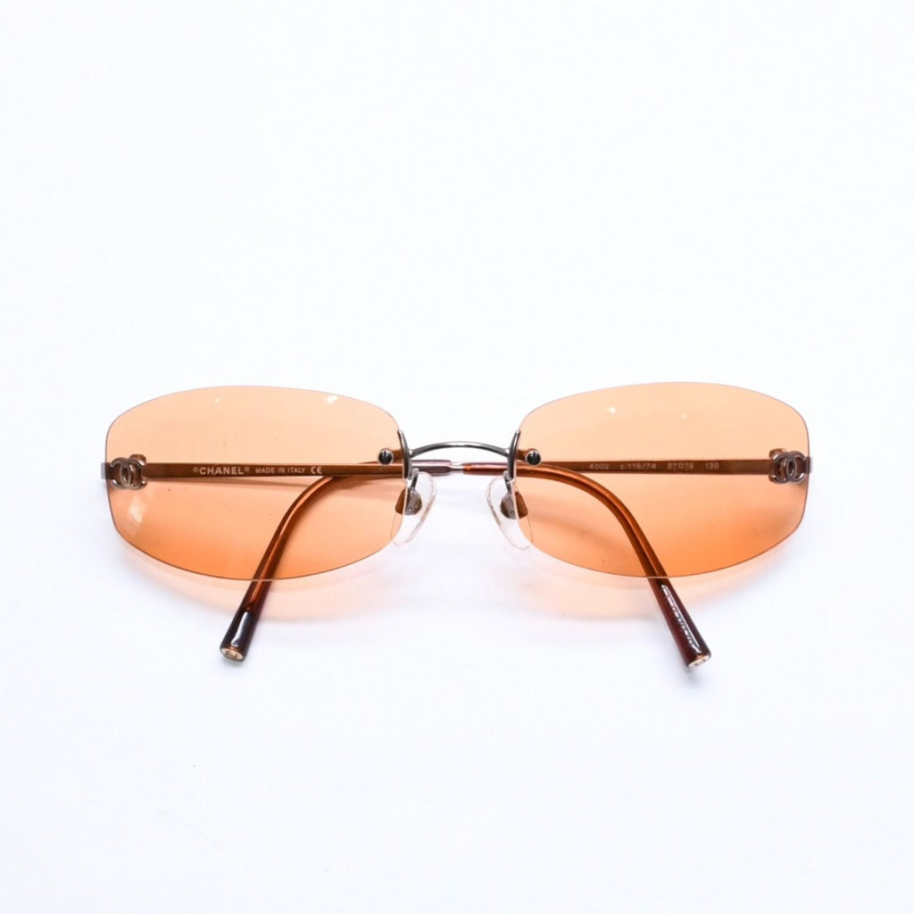 Chanel Rimless Sunglasses Side CC Logo Metal Orange 19 Eyewear — view 2