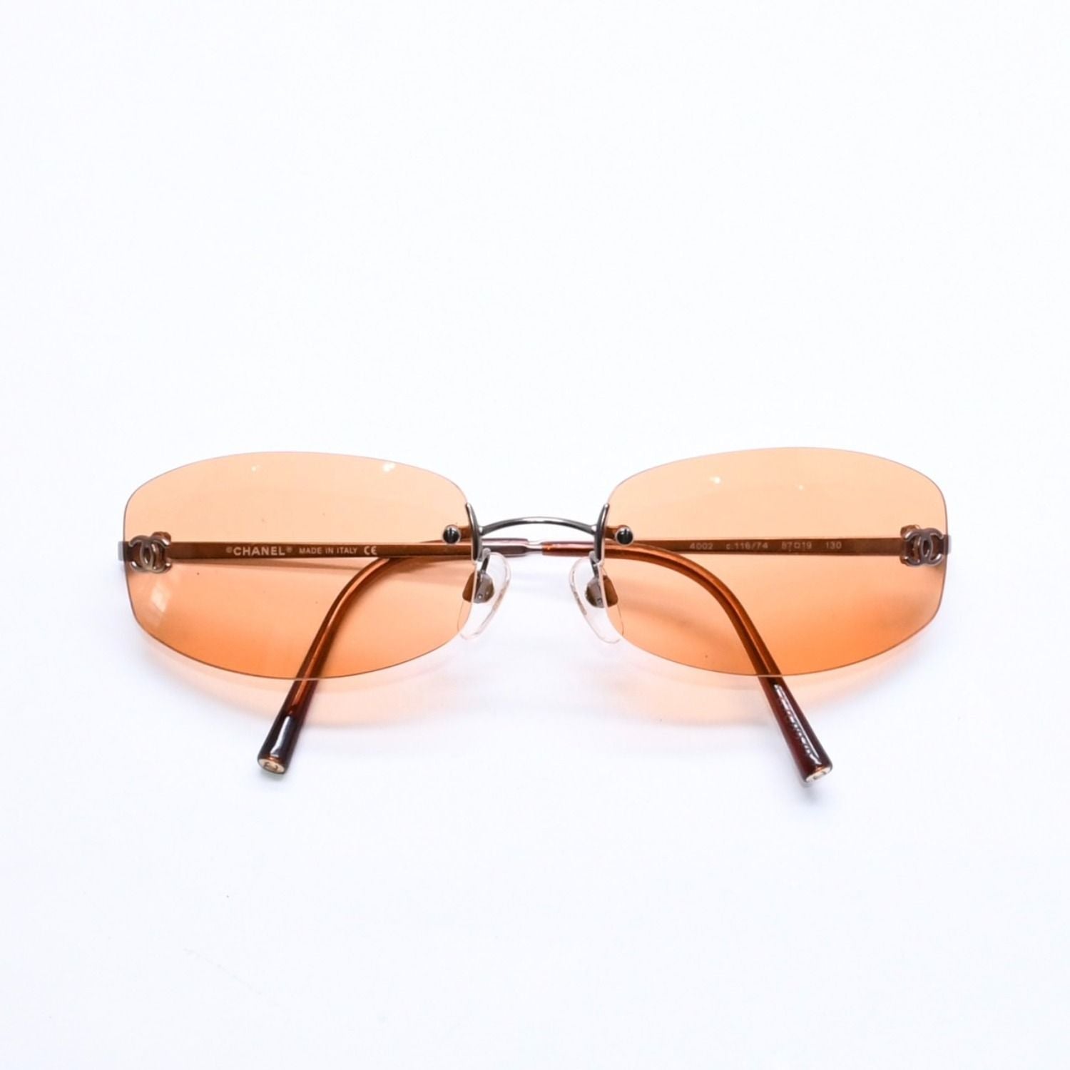 Chanel Rimless Sunglasses Side CC Logo Metal Orange 19 Eyewear — view 2