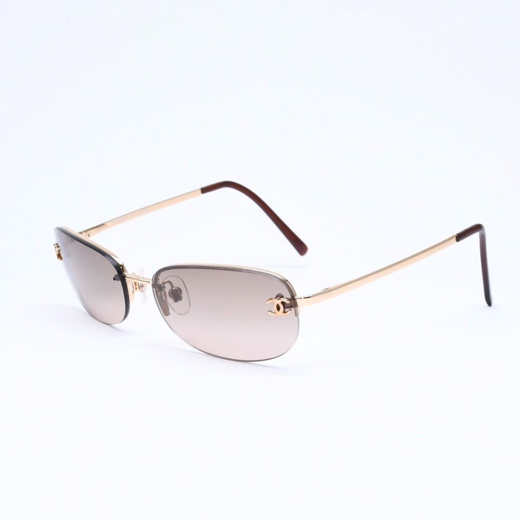 Chanel Half Rim Sunglasses Eyewear CC Logo Brown Gold — view 3