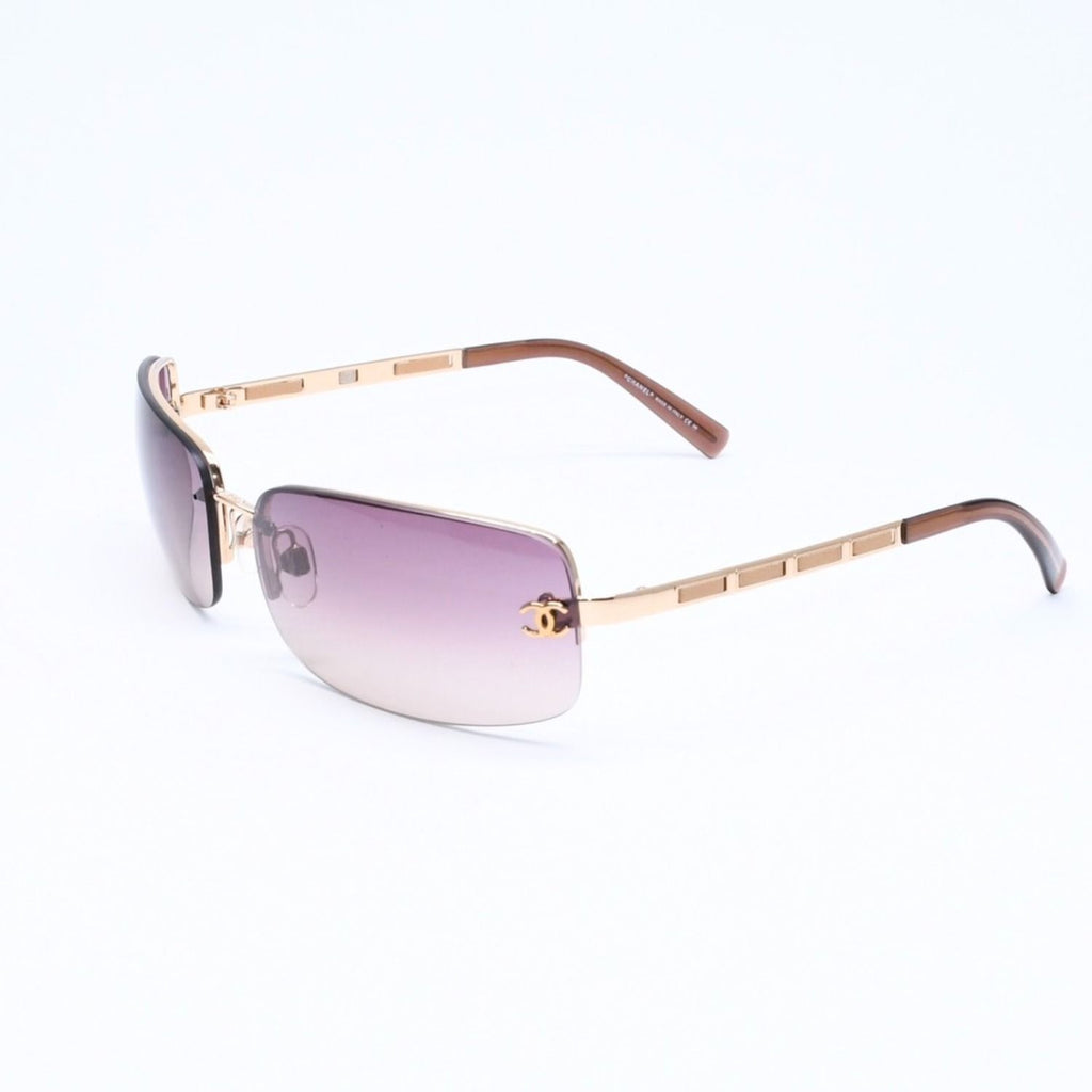 Chanel Half Rim Sunglasses CC Logo Brown Gold Eyewear — view 3