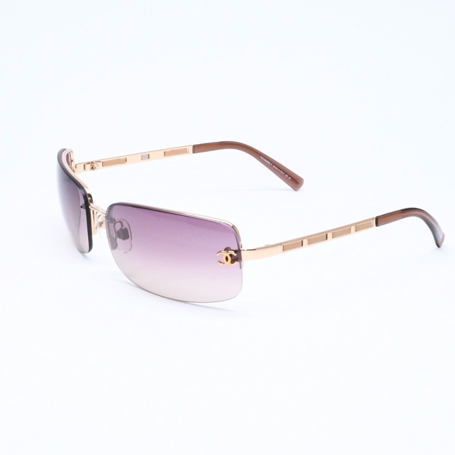 Chanel Half Rim Sunglasses CC Logo Brown Gold Eyewear — view 3