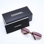 Chanel Half Rim Sunglasses CC Logo Brown Gold Eyewear