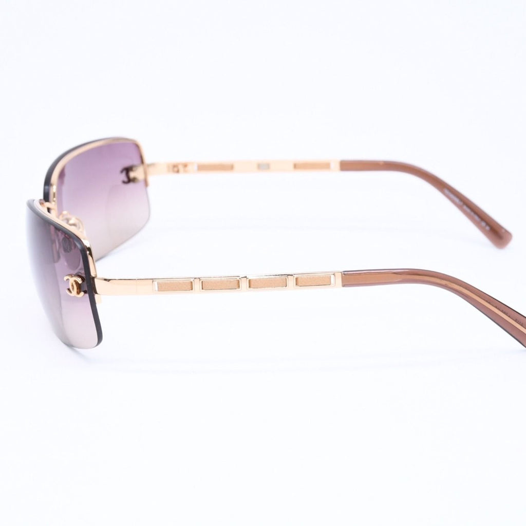 Chanel Half Rim Sunglasses CC Logo Brown Gold Eyewear — view 6