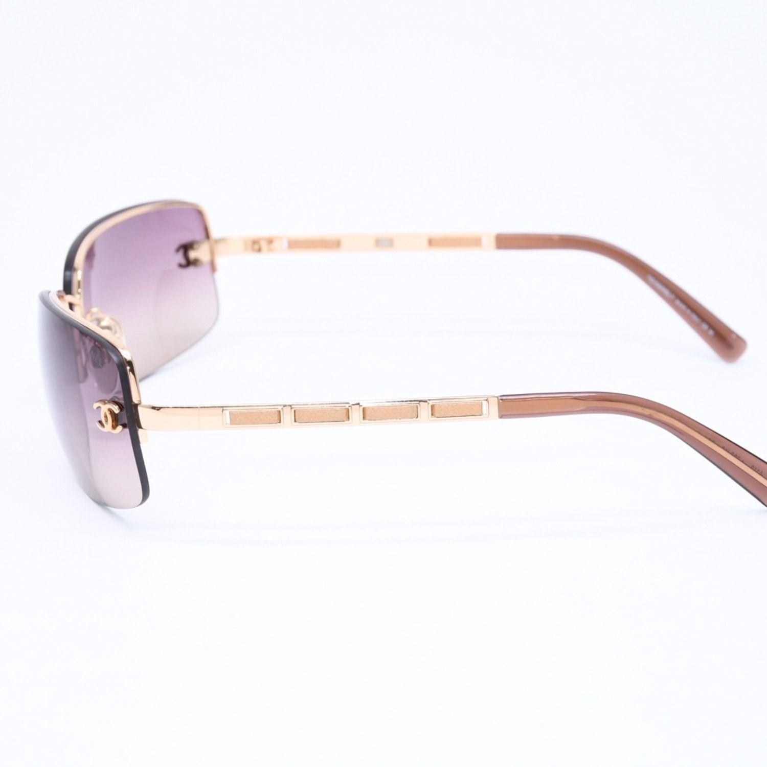 Chanel Half Rim Sunglasses CC Logo Brown Gold Eyewear — view 6